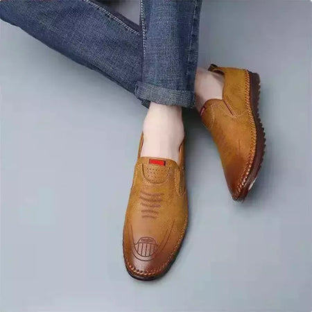 Sapato de couro casual masculino, sola macia, respirável, tendão de vaca, trabalho, dirigindo, feijão, vestido de negócios masculino