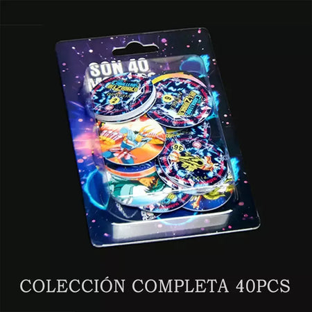 Lote De Tazos Los Caballeros Del Zodiaco Nova Coleção Completa 40/40 Sabritas Vintage Tasos Cartões Álbum Plástico Raro Taps Pogs