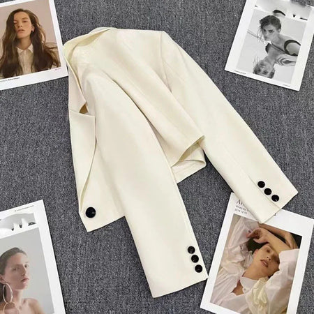 Xpqbb-Blazers femininos pretos cortados, jaqueta com colarinho entalhado, casaco que combina com tudo, chique coreano, terno de botão único, tendência, novo, 2024