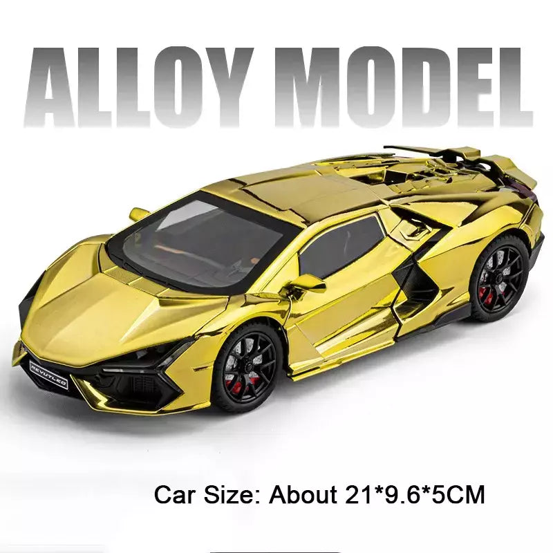 1:24 escala revuelto modelo em miniatura brinquedo carros esportivos liga diecast supercars som luz portas abertas puxar para trás para crianças presentes