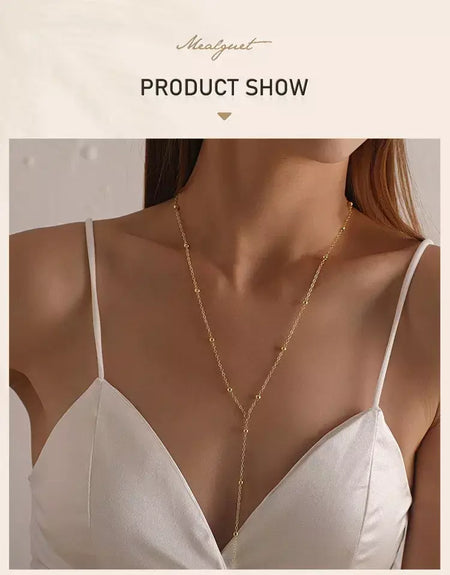 Colar lariat de aço inoxidável banhado a ouro, colar longo delicado colares laryered para mulheres meninas, pingente de gota em forma de y