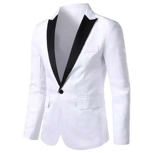 Blazer de manga comprida masculino, jaqueta formal, botão único, cor de contraste, casacos masculinos