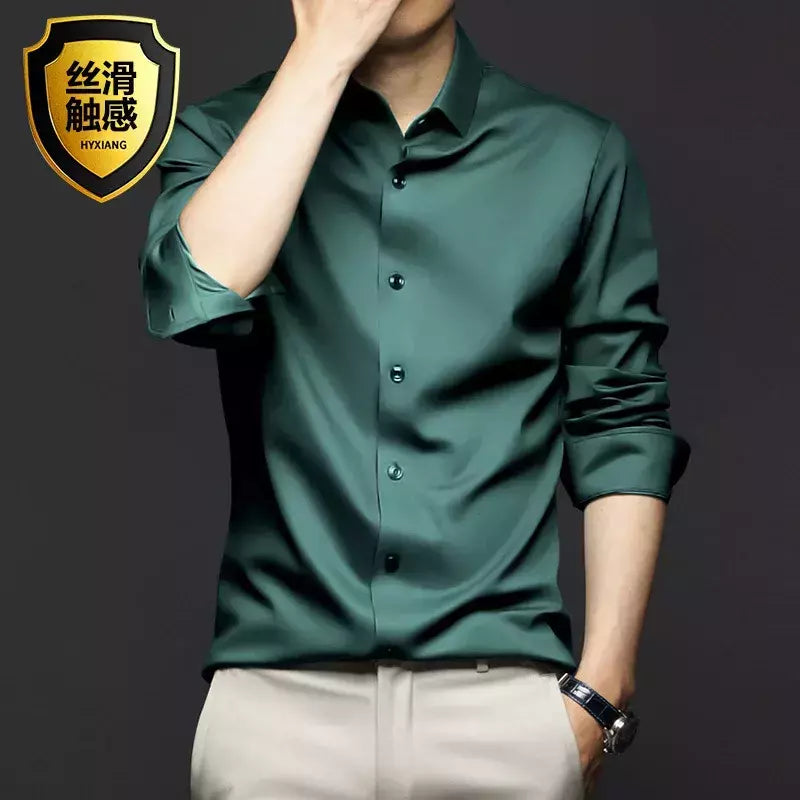 Camisa de manga comprida masculina, fato casual profissional, camisa branca, resistente a rugas sem ferro, vestido de negócios, high end, S-5XL