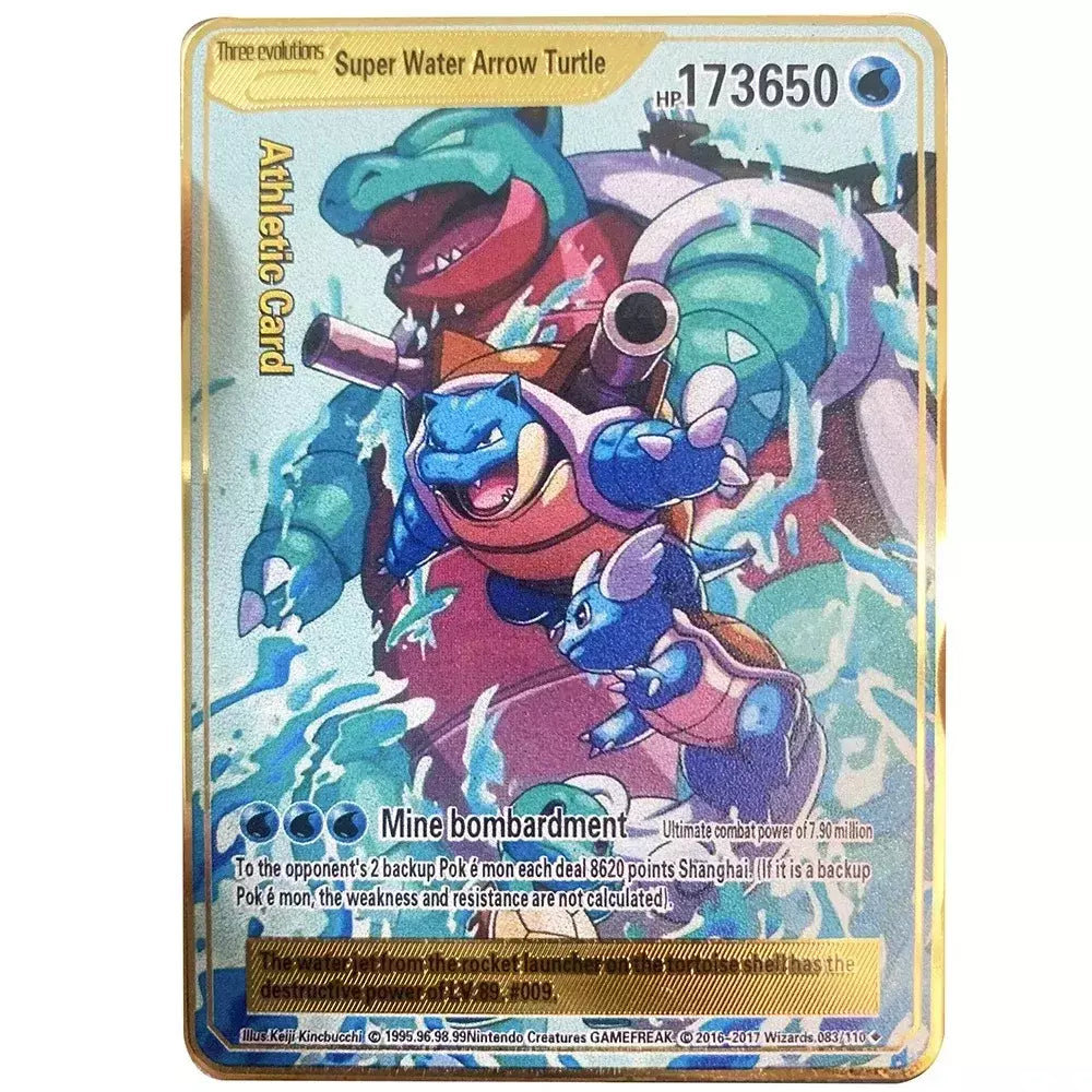 Pokemon English Metal Card Anime Pikachu Charizard Mewtwo Arceus Frog Flower Vmax GX Letters Game Collection Card Kids Toy Gifts