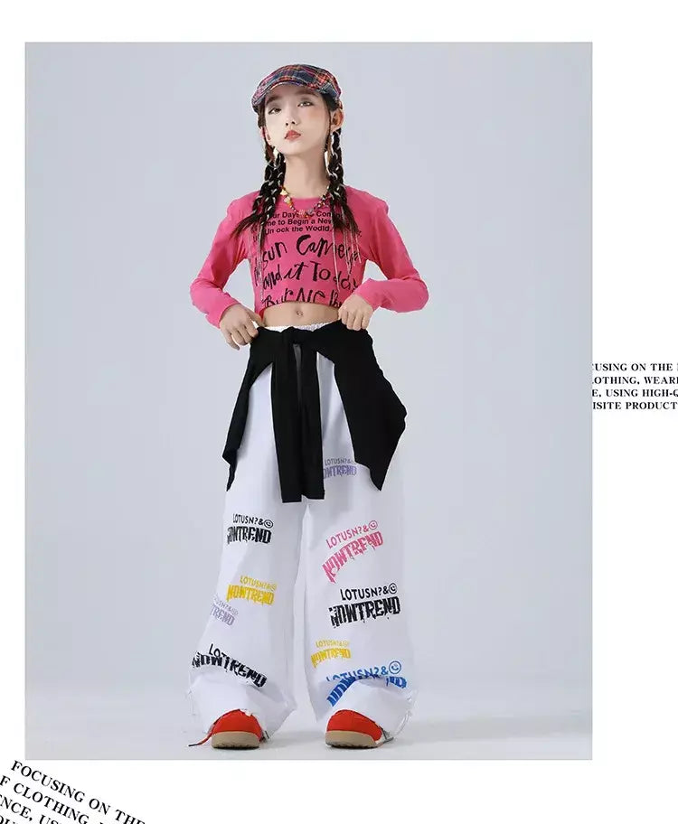 Meninas hip hop letras colheita topo graffiti joggers calças crianças k-pop roupas de dança de rua conjunto crianças menina grupo streetwear traje
