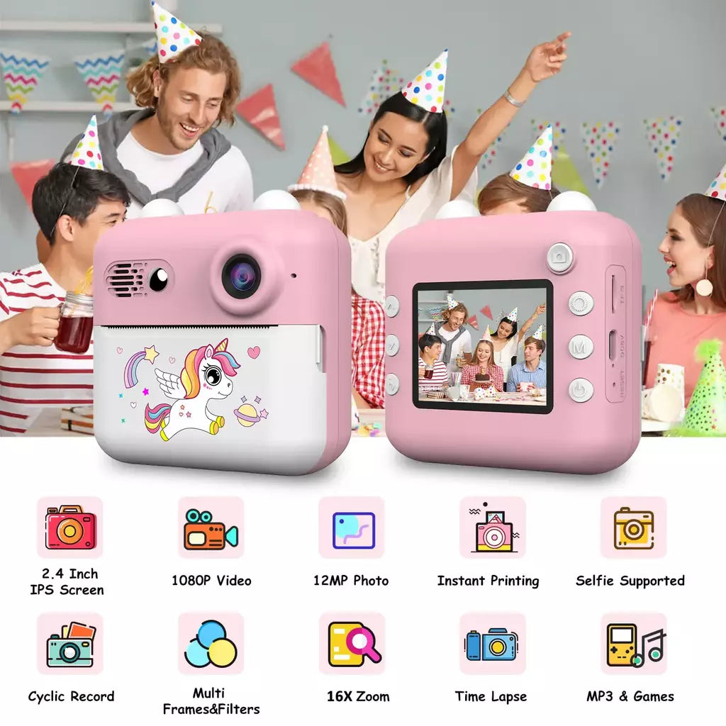 Câmera de impressão instantânea, impressão instantânea HD 1080P vem com vários filtros com inclui 1 rolo de papel e cordão