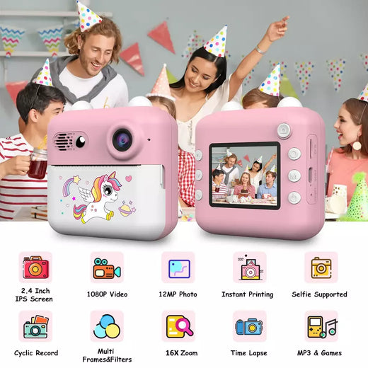 Câmera de impressão instantânea, impressão instantânea HD 1080P vem com vários filtros com inclui 1 rolo de papel e cordão