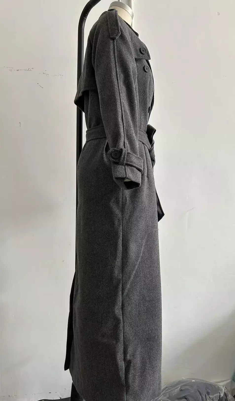Trench coat maxi oversized feminino com lapela entalhada com cinto duplo breasted vintage streetwear 2025 tendência casual casacos diários