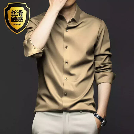 Camisa de manga comprida masculina, fato casual profissional, camisa branca, resistente a rugas sem ferro, vestido de negócios, high end, S-5XL