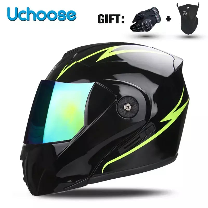 Unisex Capacete com viseira, lente dupla, seção transversal, segurança, modular, flip, capacete, certificação DOT, Uchoose