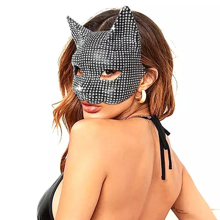 Máscaras de orelha de gato brilhantes cosplay festa de halloween acessórios de fantasia luvas longas sexy bling gatinho metade máscaras