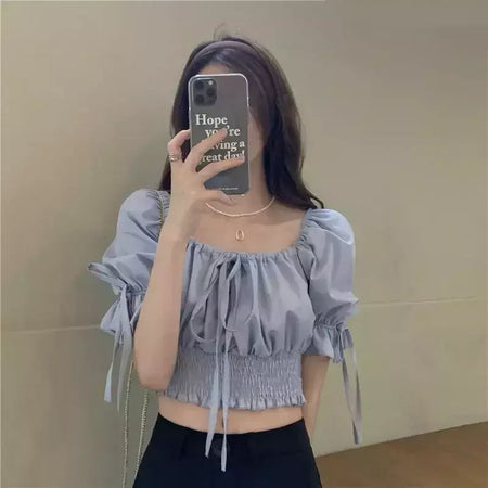 ZHUANQING-Top feminino sexy, monocromático, design de bandagem retrô, moda popular, estilo coreano, elegante feminino na faculdade, verão, novo