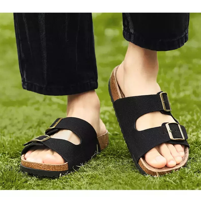 Sandálias masculinas de couro para praia, chinelo confortável, sapatos de marca original, verão 2022
