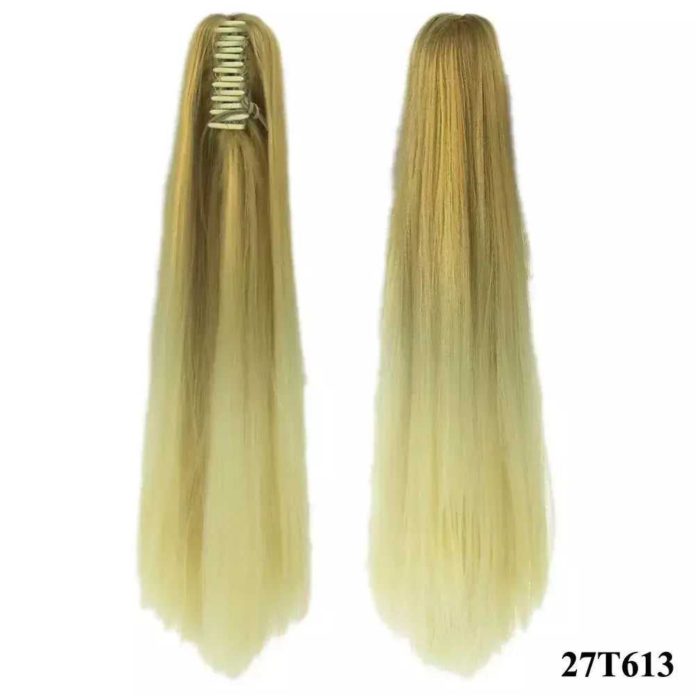 Longo reto sintético rosa ombre extensão do cabelo peruca garra rabo de cavalo pônei fada cauda falso peças de cabelo clipe na peruca