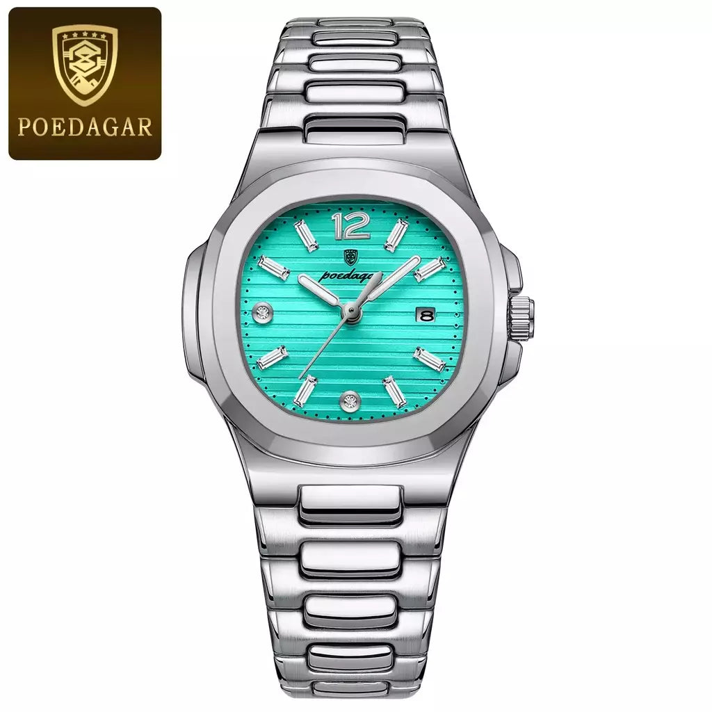 POEDAGAR-Relógio Quartzo Quadrado Feminino com Caixa, Relógios Femininos, Impermeável, Data, Feminino, Relógio, Luxo, Vestido