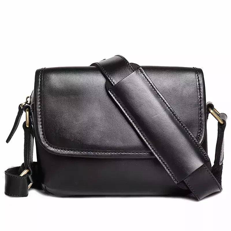 Bolsa de ombro retrô de couro genuíno masculina, grande capacidade, bolsa transversal diagonal, bolsa pequena para iPad, cavalo louco
