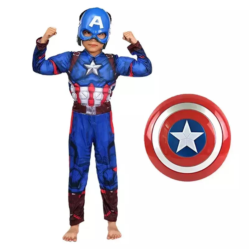 Capitão américa traje muscular super-herói capitão américa músculo cosplay macacão escudo halloween carnaval festa traje para criança