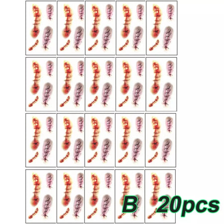 5/10/20 pçs halloween cicatriz tatuagem temporária adesivos 3d falso cicatriz tatuagens adesivo vermelho sangue coágulo rosto tatuagem à prova dwaterproof água cosplay g