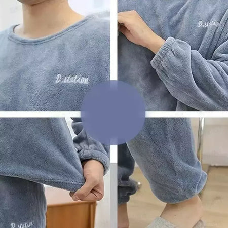 Pijama de lã coral grande masculino, veludo grosso, flanela juvenil quente, conjunto de peles domésticas, outono e inverno