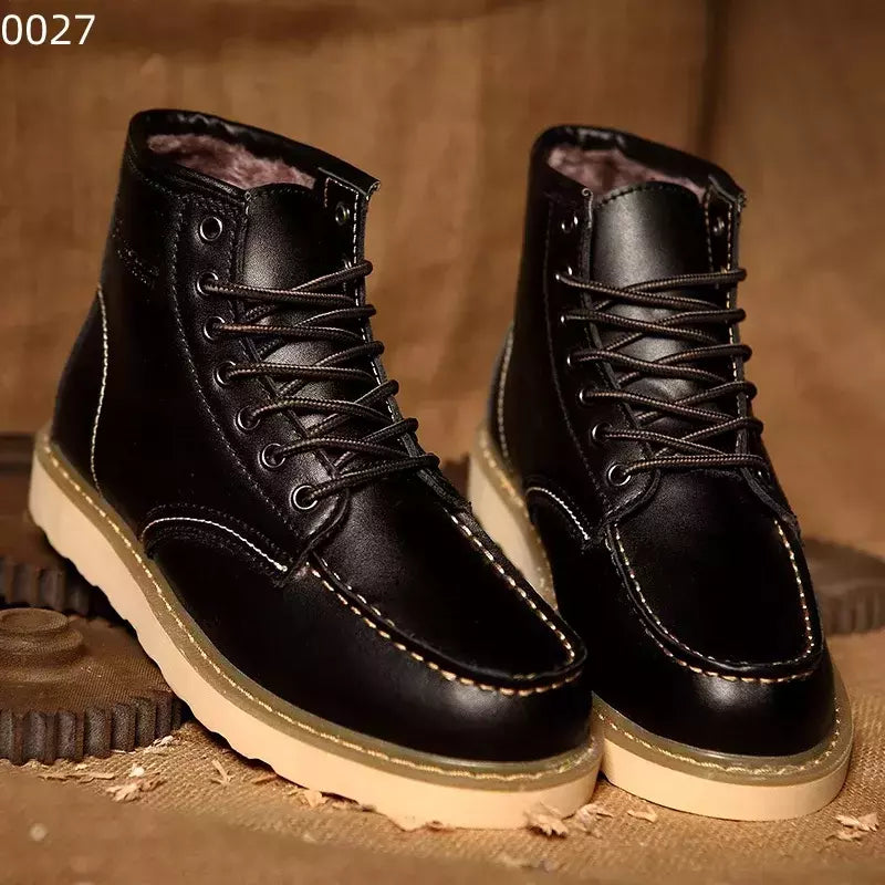Botas de couro retrô masculina, bota alta de paraquedista, sapato curto de trabalho, estilo britânico, americano, primavera e outono