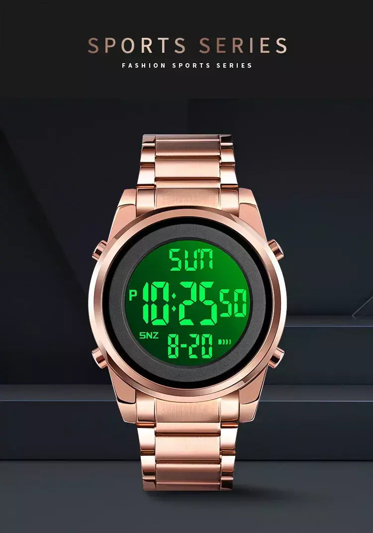 Skmei relógio de pulso masculino luxuoso, à prova d'água, aço inoxidável, eletrônico, esportivo, digital, 1611