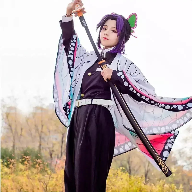 Anime kimetsu não yaiba kochou kochou shinobu cosplay traje demônio slayer kochou uniformes perucas cabelos halloween para crianças adulto