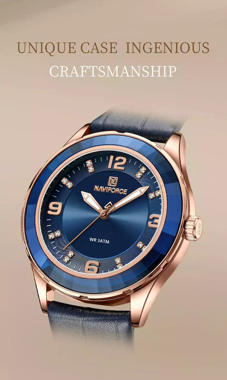 NAVIFORCE-Relógio de couro simples feminino, relógios de pulso casuais, relógio de quartzo feminino, original, nova moda