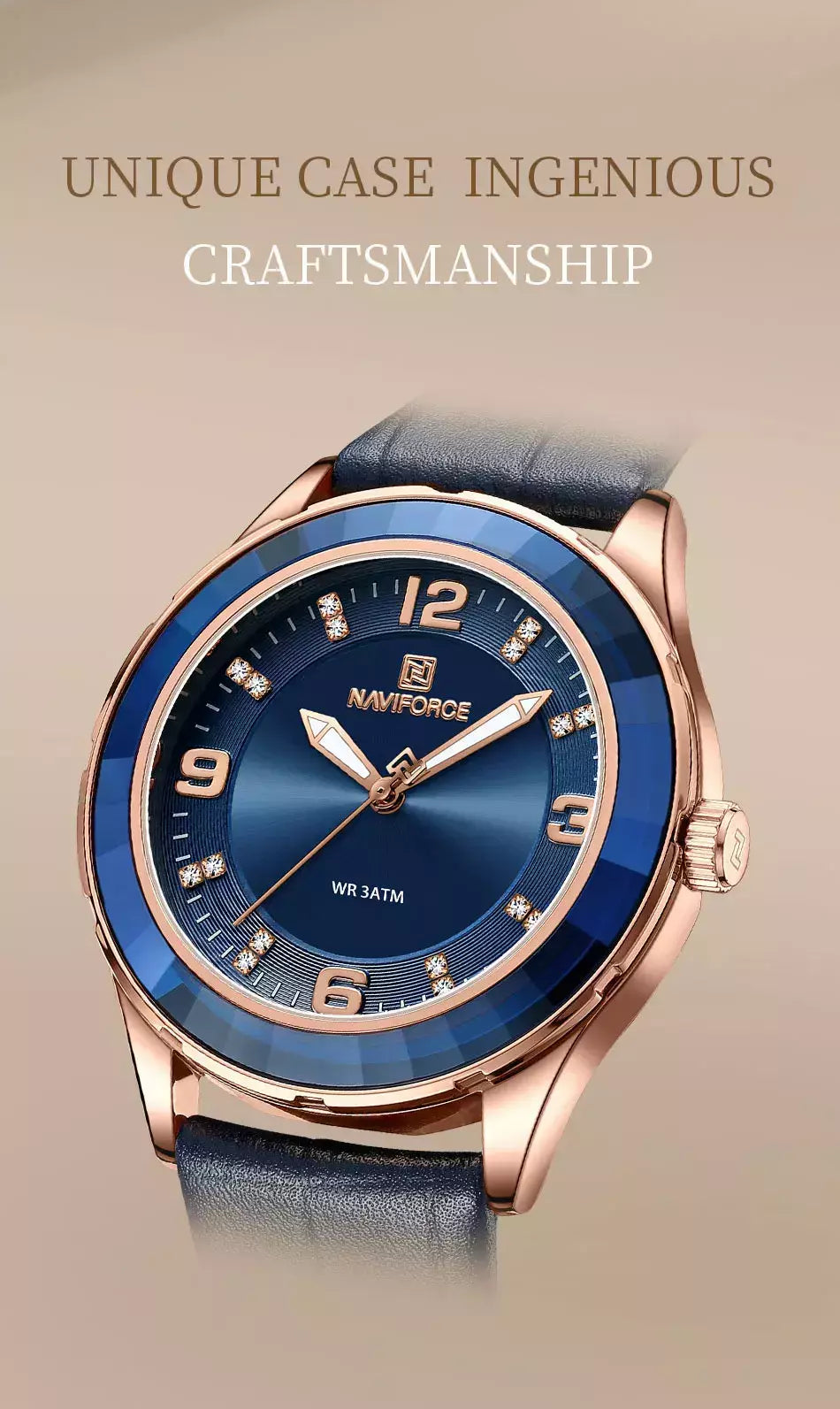 NAVIFORCE-Relógio de couro simples feminino, relógios de pulso casuais, relógio de quartzo feminino, original, nova moda