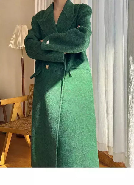 Casaco de alpaca de lã feminino, jaquetas de lã, trespassado duplo, gola de terno, solto, Casacos longos, senhora do escritório, outono, inverno, 2022