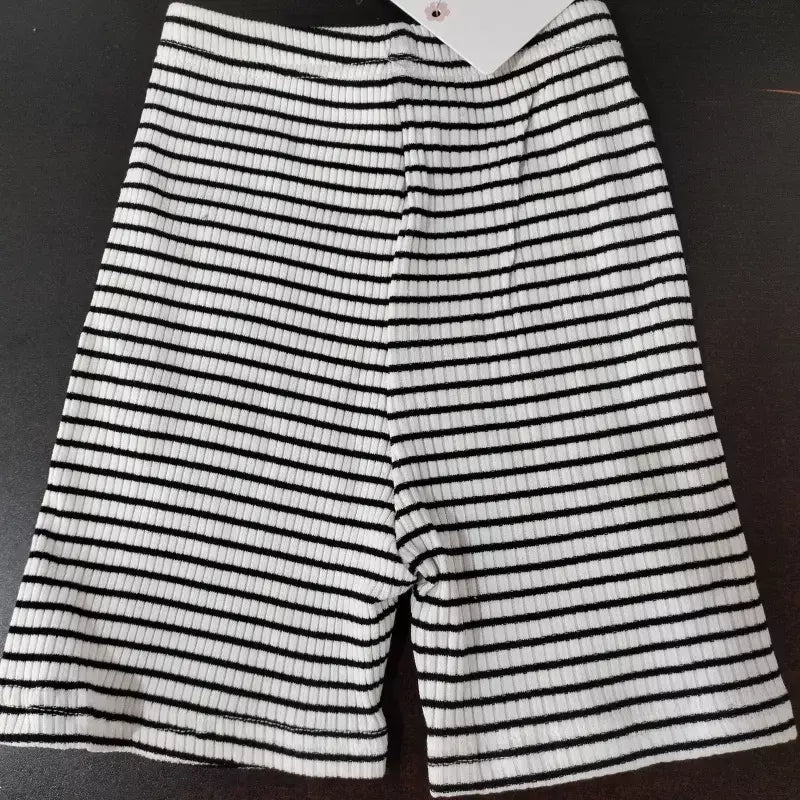 2025 verão calças do bebê calças com nervuras elásticas listradas calças das crianças casuais roupas infantis da criança meninos roupas da menina