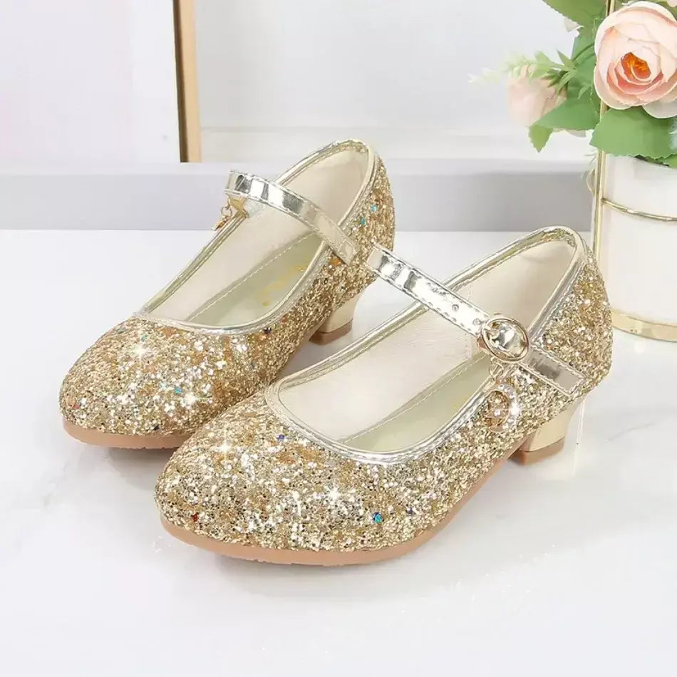 Meninas sapatos crianças salto alto glitter sandálias de cristal moda fivela crianças princesa sapato dança estudante desempenho sapatos de couro