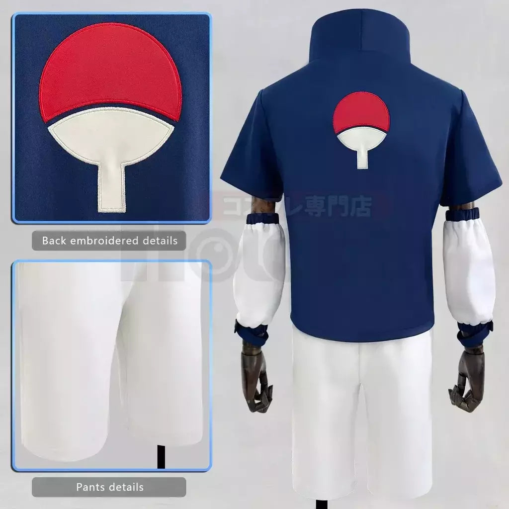 HOLOUN Anime Uchiha Sasuke Cosplay haut bleu curto blanc Cos Convention adulto Versão unissex Halloween cadeau de Noël
