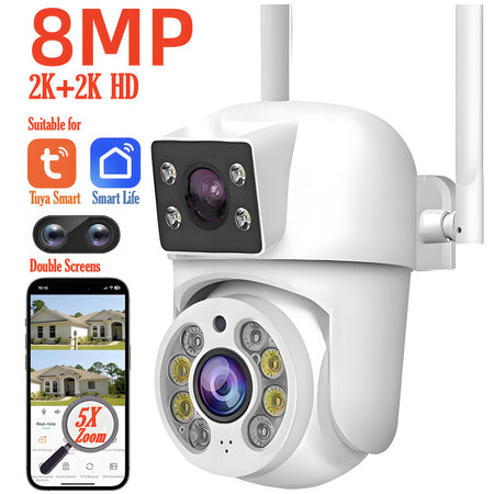 Tuya 8mp wifi câmera ip ptz lente dupla tela dupla detecção manual cor cheia visão noturna câmera de vigilância segurança ao ar livre