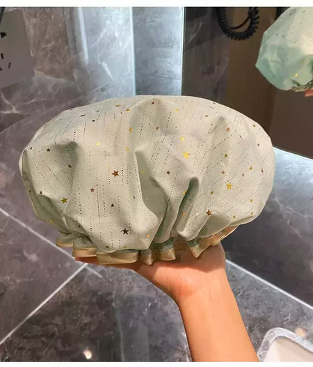 Tampa de banho impermeável de camada dupla para mulheres e crianças, touca de banho reutilizável, resistente a óleo e fumo, chapelaria durável, atacado