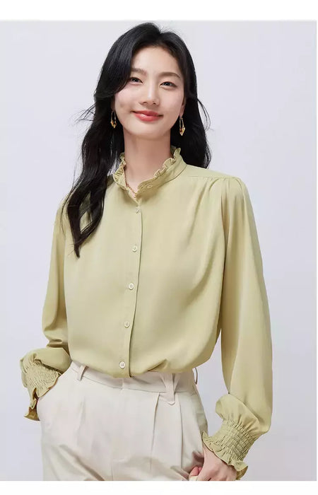 LILYMOON-Camisa de manga comprida feminina, colarinho francês, orelha de madeira, camisa casual coreana, Tops Y2K, pulôver elegante solto, batida na rua