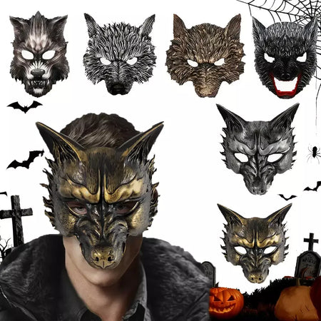 Máscara facial de lobo coleção preto ouro curso meia máscara facial halloween cosplay animal maquiagem festa diabo adereços fontes de festa