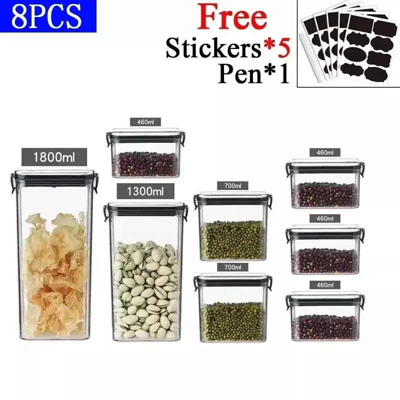 Conjuntos de cozinha empilháveis selados, 460-1800ml, caixa de plástico para armazenamento de alimentos, garrafa multigrãos, frutas secas, chá, recipientes de armazenamento