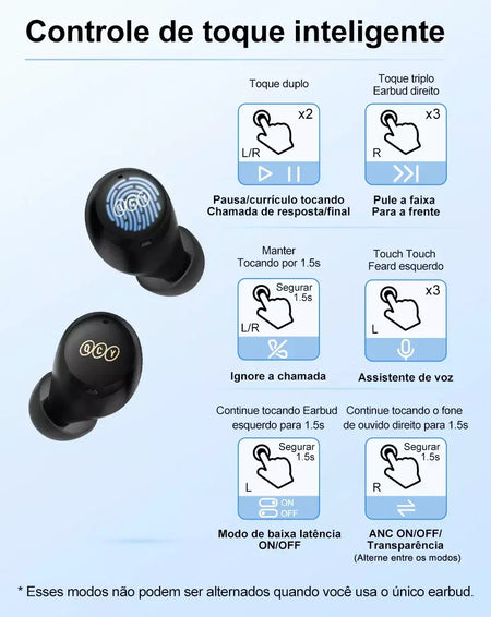 QCY-HT07 ANC Fones De Ouvido Sem Fio, Auscultadores HiFi, Cancelamento de Ruído, Earbuds TWS, 6 Microfone, Chamada AI HD, Reprodução 32H, 40dB, Bluetooth 5.2