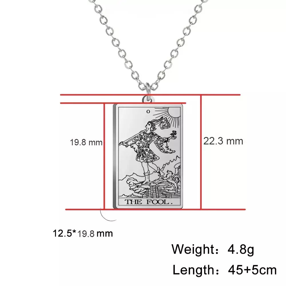Dawapara cartas de tarô colar feminino colar de aço inoxidável riqueza amuleto clássico tarô grandes arcanos adivinhação charme jóias