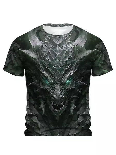 Camiseta de manga curta com estampa Dragão 3D masculina, camiseta casual diária de rua, esportes ao ar livre, moda urbana, verão