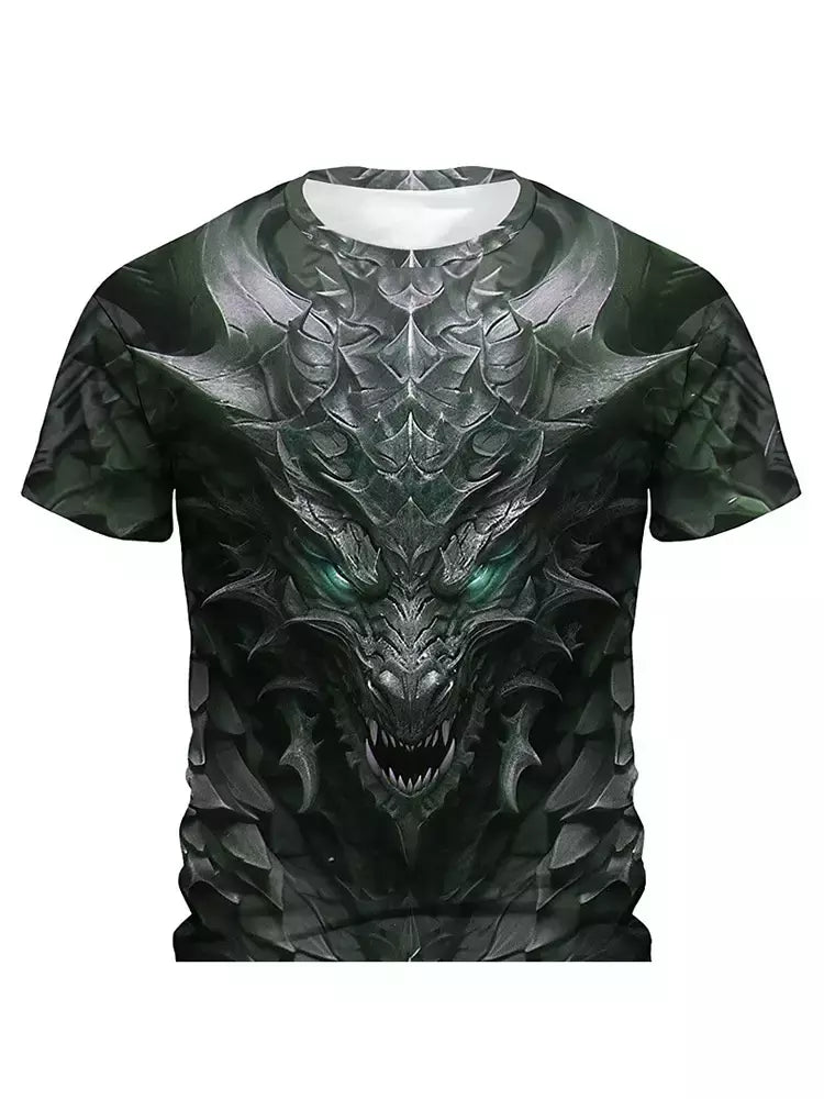 Camiseta de manga curta com estampa Dragão 3D masculina, camiseta casual diária de rua, esportes ao ar livre, moda urbana, verão