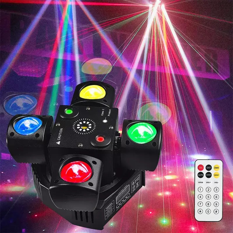 Controle remoto led feixe de luz cabeça móvel dmx vermelho & verde laser âmbar flash efeito iluminação dj discoteca festa luzes palco