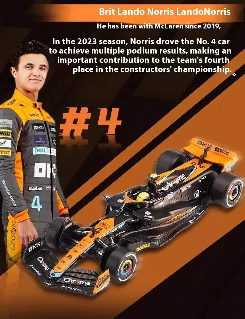 1:43 MCL60 2023 4 # Lando Norris P2 British GP Mclaren F1 #81 Oscar Piastri Diecast coleção de modelos de liga de amor clássico Hobby