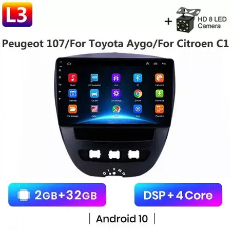 Android 10 2 din reprodutor multimídia do carro para peugeot 107 toyota aygo citroen c1 2005-2014 unidade principal estéreo navegação gps bt wifi