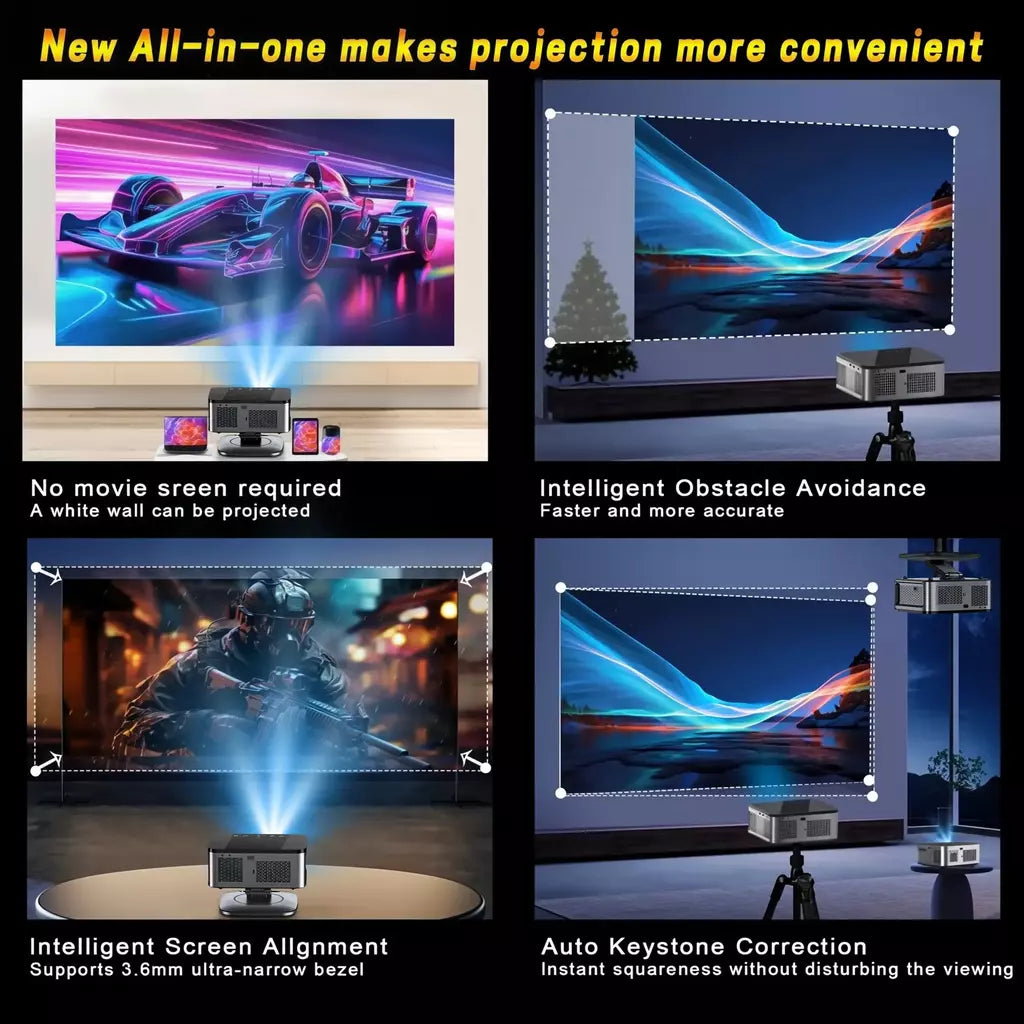 XWBSY 2025 Projetor de foco laser TOF 45000Lumens Moive Projetor de luz diurna portátil 4K Android 12.0 Projetor LED WIFI6/20MS