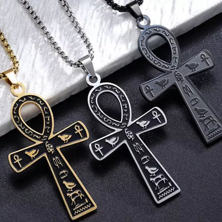 Retro aço inoxidável antigo egípcio ankh cruz totem pingente colar para homens e mulheres faraó vida chave amuleto jóias