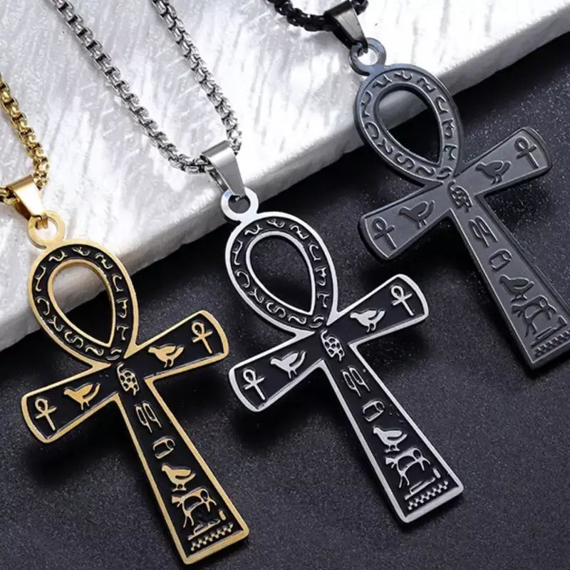 Retro aço inoxidável antigo egípcio ankh cruz totem pingente colar para homens e mulheres faraó vida chave amuleto jóias