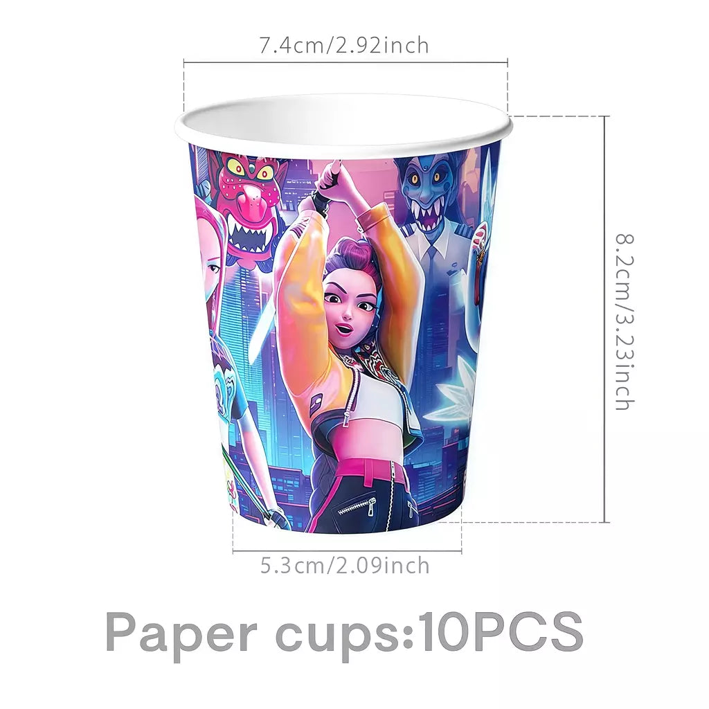 Conjunto de talheres para decoração de festa de aniversário, caçadores de demônios, copo, prato, guardanapo, banner, balão, meninas, coreano, kpop, anime, suprimentos de festa, decoração