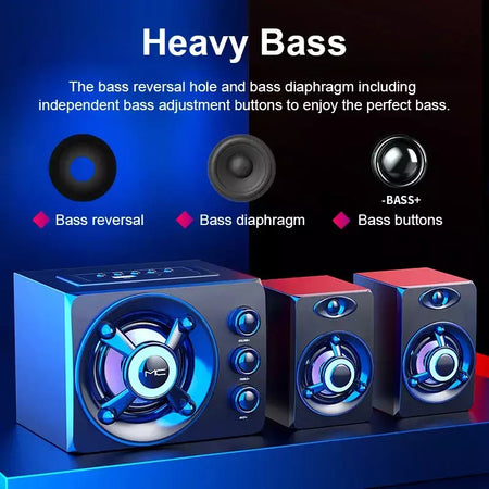 Alta-falantes estéreo 3d de alta fidelidade colorido led luz pesada aux usb com fio sem fio bluetooth áudio home theater barra de som surround tv