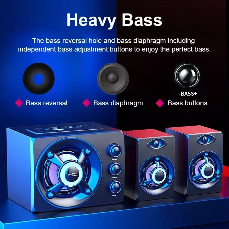 Alta-falantes estéreo 3d de alta fidelidade colorido led luz pesada aux usb com fio sem fio bluetooth áudio home theater barra de som surround tv